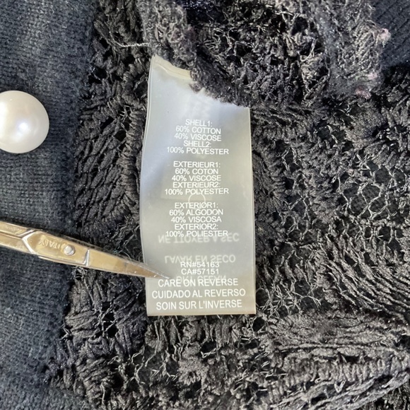 Karl Lagerfeld Cardigan Sweater Lace Front Pearl Buttons Black (L) - Picture 6 of 8